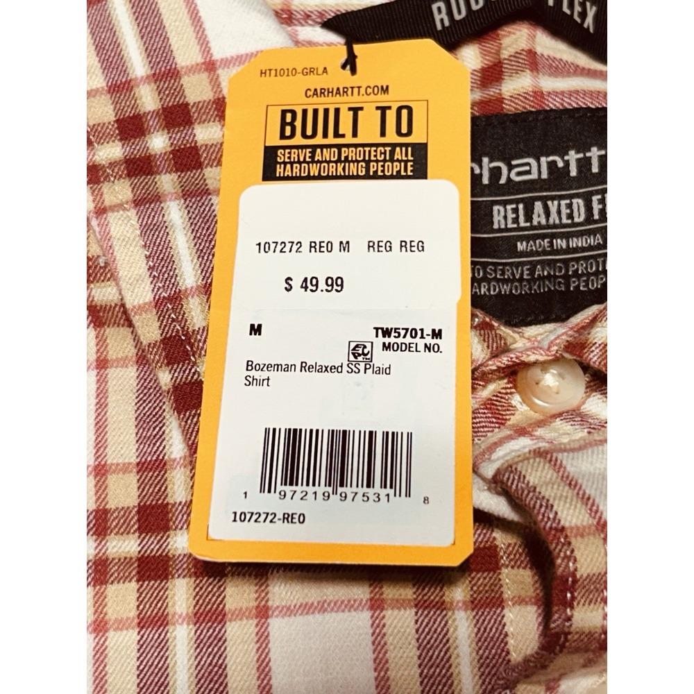 Carhartt Men's M Bozeman Relaxed Fit SS Plaid Shirt Red Duck Rugged Flex - Picture 5 of 11